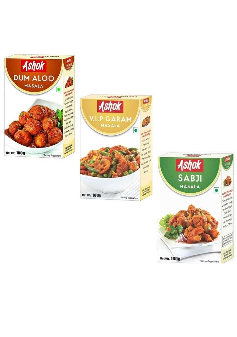 Ashok Dum Aloo, VIP Garam Masala and Sabji Spices Combo Pack With Natural Ingredients -100 Gram In Each - Indya