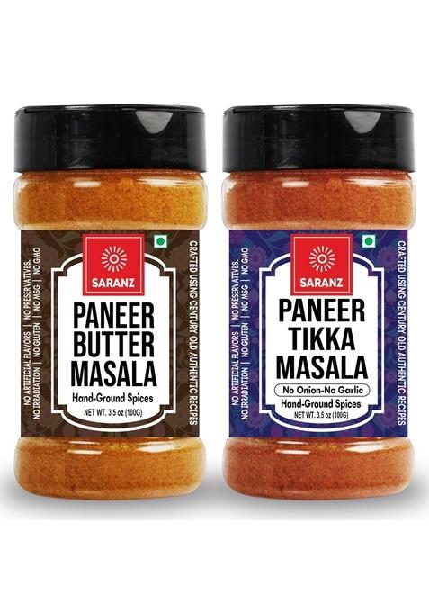 SARANZ Paneer Butter Jain & Tikka Masala (Combo Pack) Instant Use | Spice Powders and Masalas Artisanal Spices with Rich Strong Flavour 100 Gms Sprinkler Jar