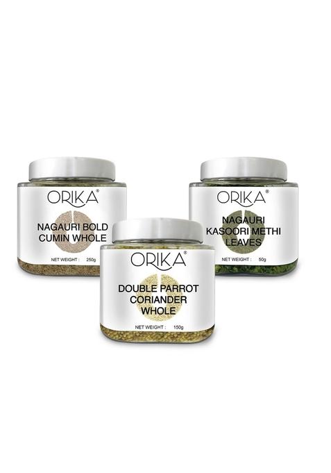 Orika Cumin Whole, Coriander Whole & Kasoori Methi (Combo of 3 Jars)