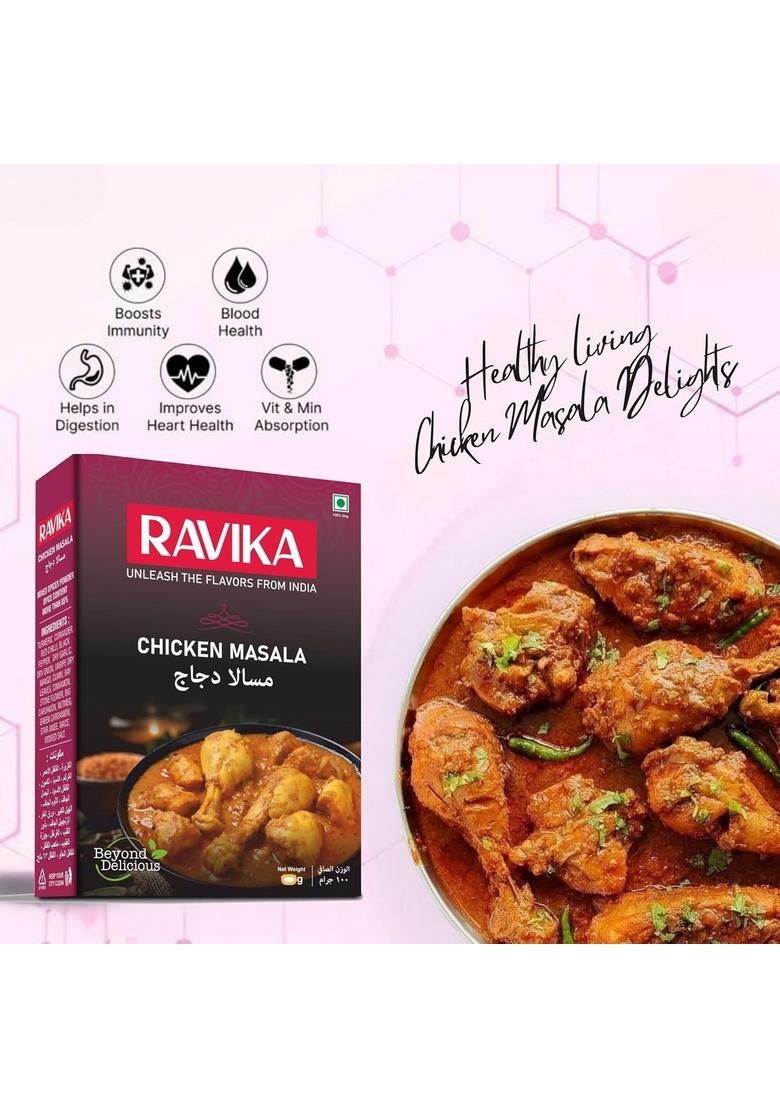 RAVIKA Masala Combo Pack (50g Each) Meat, Chicken, Biryani, Fish, Garam & Kitchen of 6 Premium Spices for Rich Taste Aroma