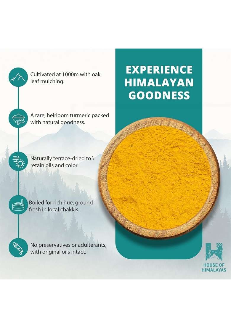 House of Himalayas Turmeric Powder, Natural and Unpolished, Rich in Antioxidants, Immunity Booster, Chemical Free Haldi Sourced From Uttarakhand, No Added Flavours or Colours, 100 gm - Indya