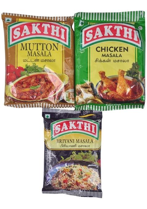 SAKTHI Chicken 100g, Mutton 100g & Biryani 50g Combo Pack | South Indian Spice Mix for Cooking 100% Vegetarian Rich Aroma Flavor (Pack of 3)