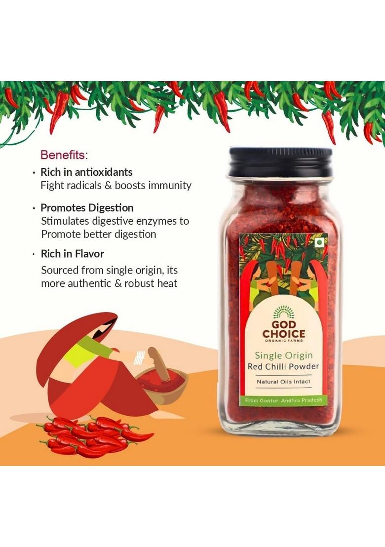 GOD CHOICE ORGANIC FARMS Spices Combo 1300G (Pack of 6)|Pet Jar|Red Chilli,Turmeric,Coriander,Jeera Powder,Black Pepper & Kashmiri Chilli Powder|100% Pure Natural|Stoneground