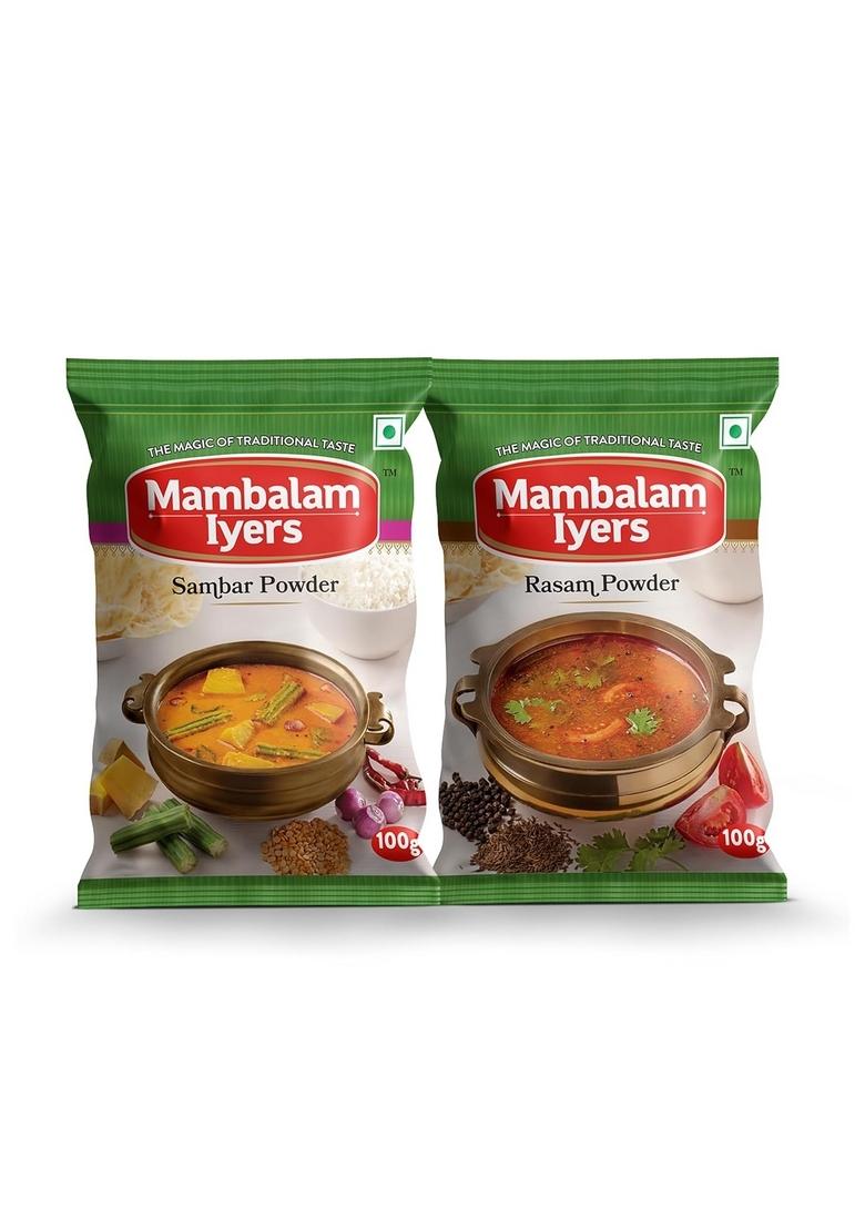 Mambalam Iyers Sambar and Rasam Powder Combo Pack, 100g Each