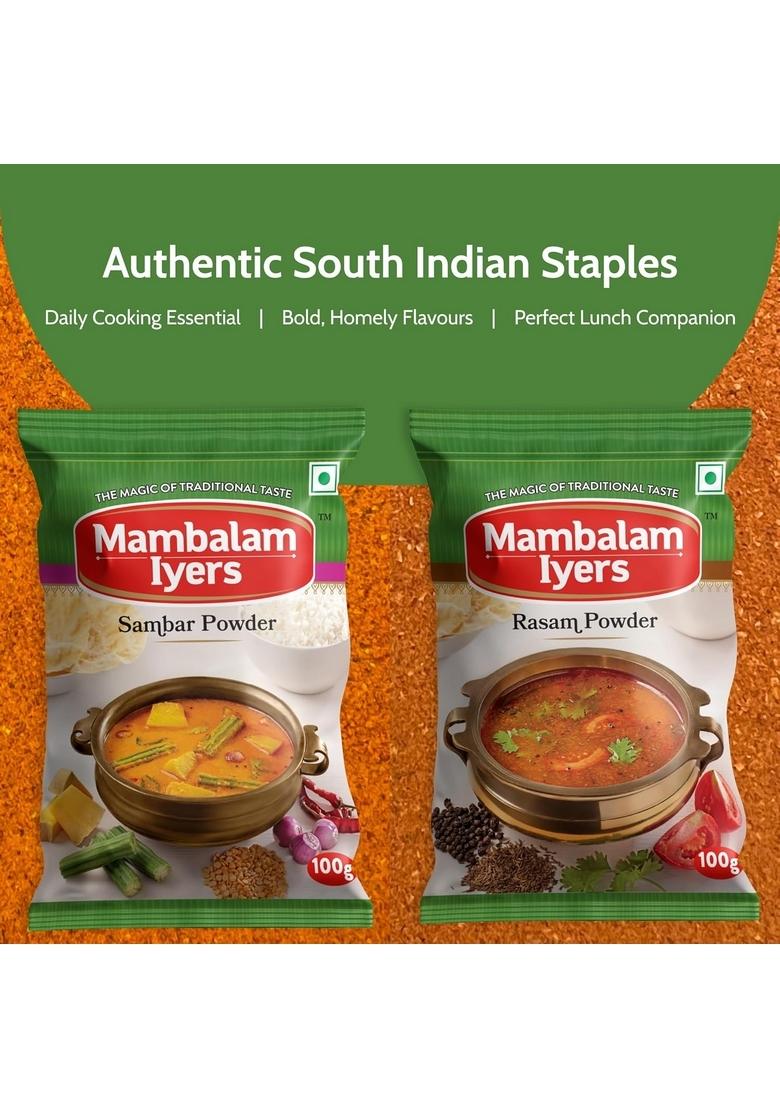 Mambalam Iyers Sambar and Rasam Powder Combo Pack, 100g Each