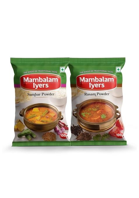 Mambalam Iyers Sambar and Rasam Powder Combo Pack, 100g Each