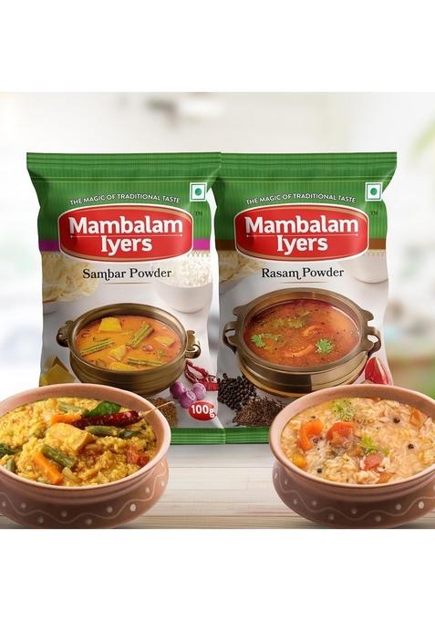 Mambalam Iyers Sambar and Rasam Powder Combo Pack, 100g Each