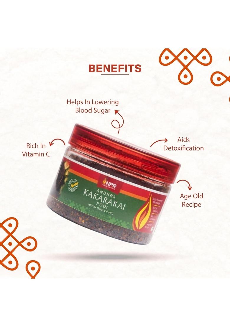 NPR NANDHANA PALACE RETAIL Kakarakai Bitter Gourd Podi 125g | Authentic Andhra Style Chutney Powder South Indian Spice Mix for Idli, Dosa, Appam, Rice & Curry Made with Traditional Ingredients Pack of 2