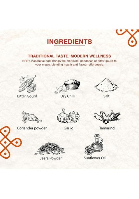 NPR NANDHANA PALACE RETAIL Kakarakai Bitter Gourd Podi 125g | Authentic Andhra Style Chutney Powder South Indian Spice Mix for Idli, Dosa, Appam, Rice & Curry Made with Traditional Ingredients Pack of 2