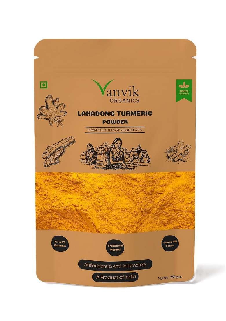 VANVIK Organics Lakadong Turmeric Powder | High Curcumin 9-12% Certified Organic Haldi, Natural from Jaintia Hills, Meghalaya, No Preservative, Immunity Booster, Superfood (250GM, Pack of 3) - Indya