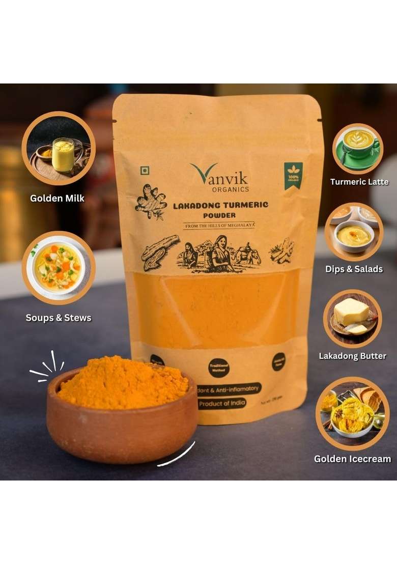 VANVIK Organics Lakadong Turmeric Powder | High Curcumin 9-12% Certified Organic Haldi, Natural from Jaintia Hills, Meghalaya, No Preservative, Immunity Booster, Superfood (250GM, Pack of 3) - Indya