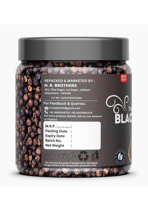 Blue City Premium Whole Black Peppercorns Bold Aroma & Strong Flavor | 100% Natural, Sun-Dried Kali Mirch Ideal for Cooking, Grinding Seasoning 250gm