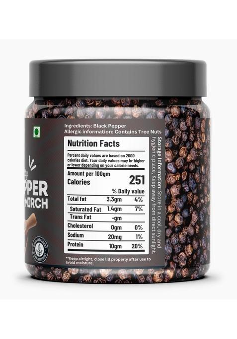 Blue City Premium Whole Black Peppercorns Bold Aroma & Strong Flavor | 100% Natural, Sun-Dried Kali Mirch Ideal for Cooking, Grinding Seasoning 250gm