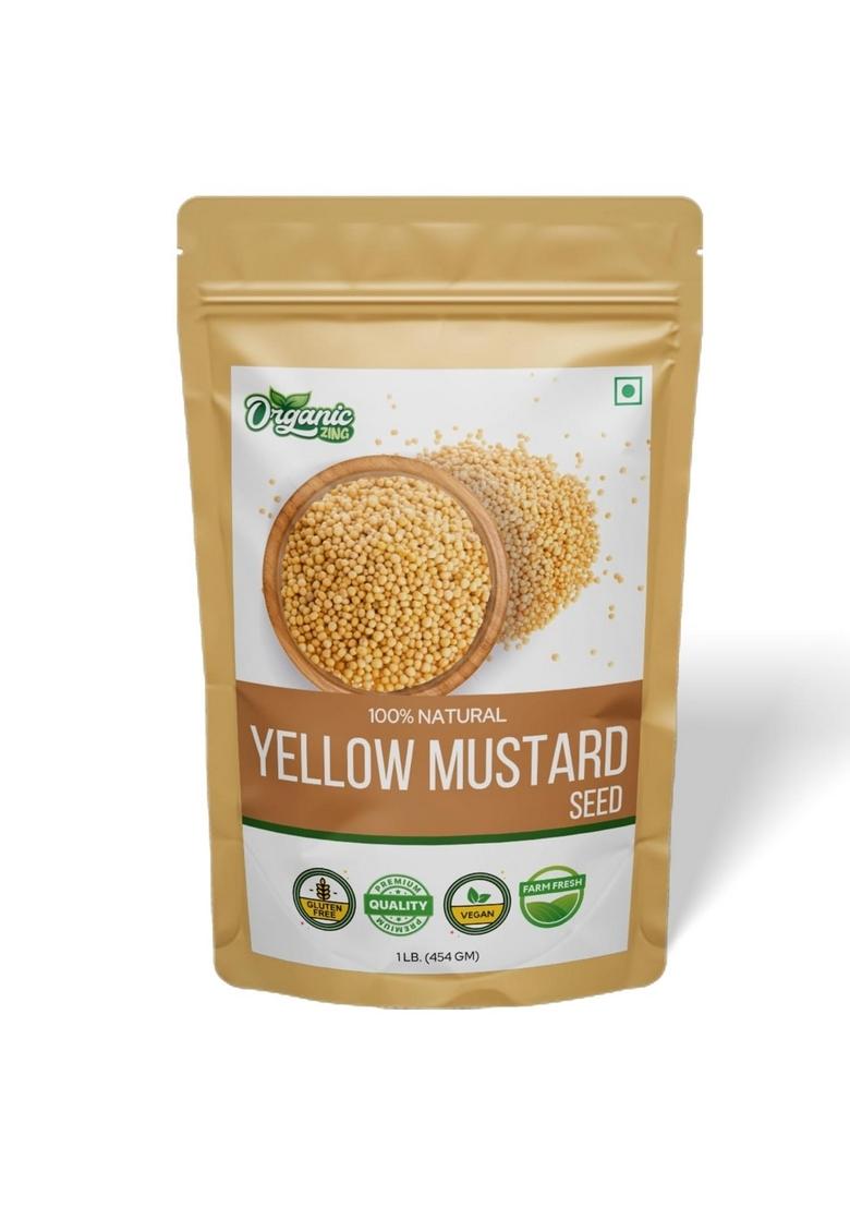 ORGANIC ZING Yellow Mustard Seeds | Whole Seed for Pickles & Cooking 100% Raw Vegan Preservative Free Product of India (454gm)