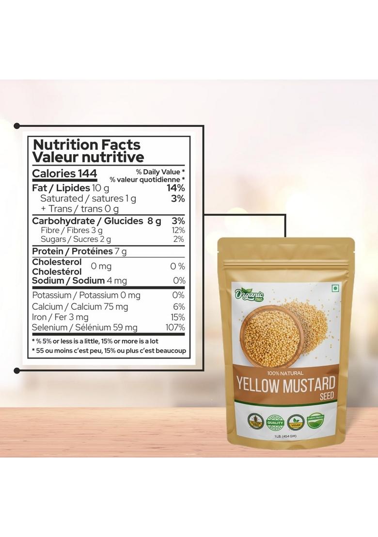 ORGANIC ZING Yellow Mustard Seeds | Whole Seed for Pickles & Cooking 100% Raw Vegan Preservative Free Product of India (454gm)