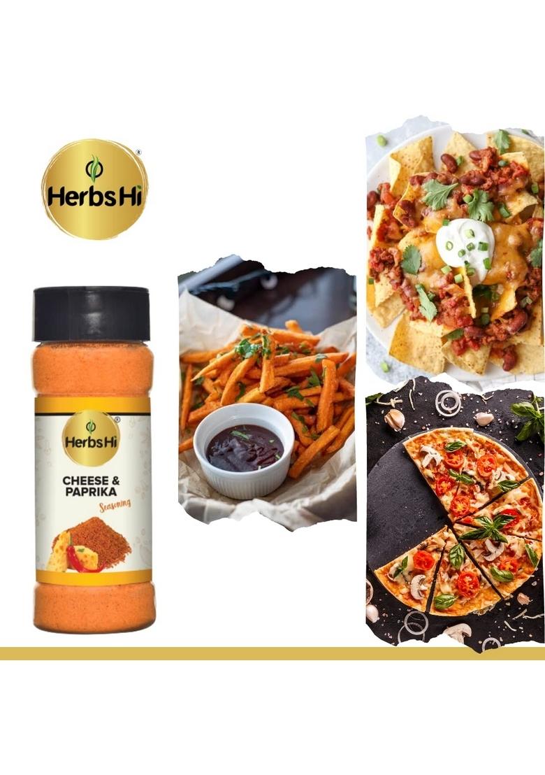 HerbsHi Cheese Powder & Paprika for fries, nachos, makhana, fried snacks, toasts, sandwiches, stir vegetables, pastas, pizzas, chicken, meats