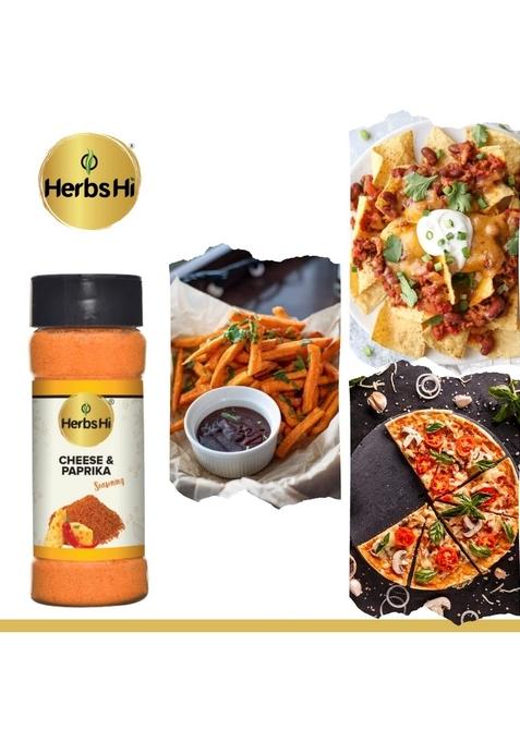 HerbsHi Cheese Powder & Paprika for fries, nachos, makhana, fried snacks, toasts, sandwiches, stir vegetables, pastas, pizzas, chicken, meats