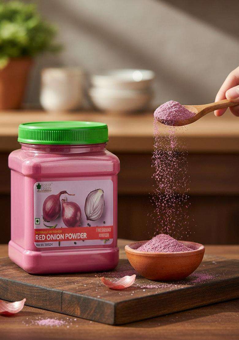 BLISS OF EARTH 500Gm Natural Red Onion Powder, Dehydrated, Good For Cooking & Hair Growth - Indya