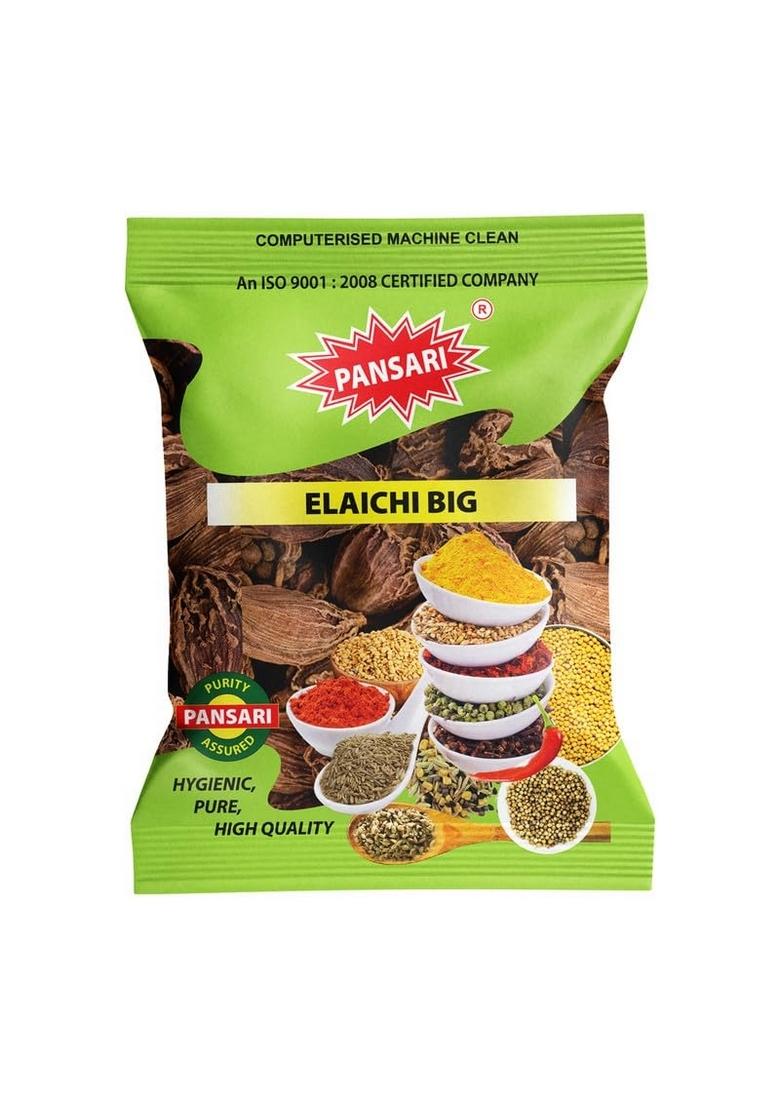 PANSARI Black Cardamom Whole 100g | Badi Elaichi Kala Sabut Moti Kali Elachi in Fresh Spices Big Bold Buy Masala Grocery Pack of 1