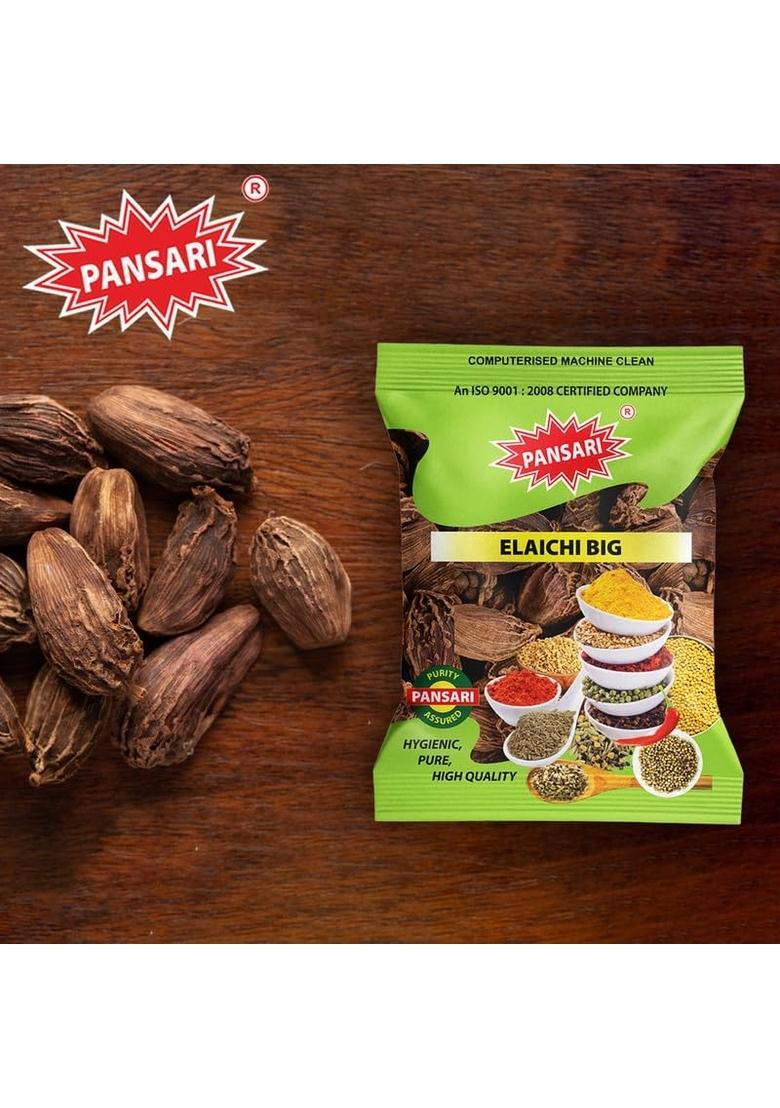 PANSARI Black Cardamom Whole 100g | Badi Elaichi Kala Sabut Moti Kali Elachi in Fresh Spices Big Bold Buy Masala Grocery Pack of 1