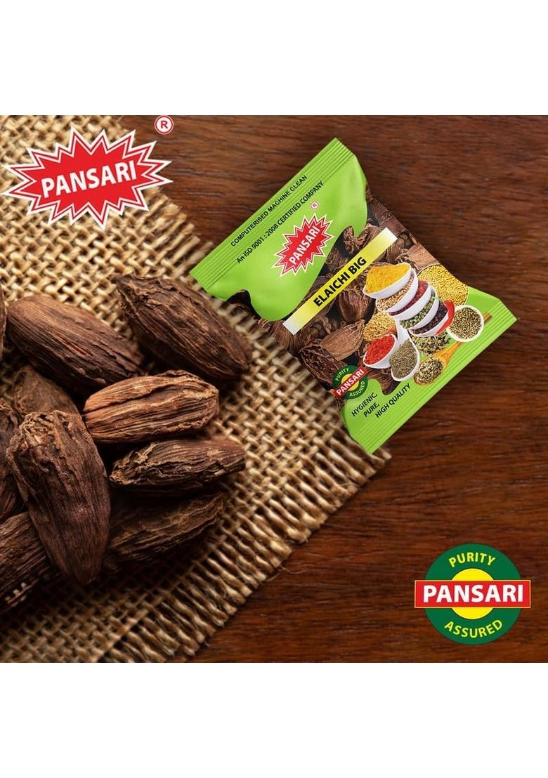 PANSARI Black Cardamom Whole 100g | Badi Elaichi Kala Sabut Moti Kali Elachi in Fresh Spices Big Bold Buy Masala Grocery Pack of 1