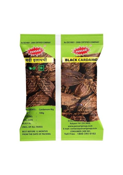 PANSARI Black Cardamom Whole 100g | Badi Elaichi Kala Sabut Moti Kali Elachi in Fresh Spices Big Bold Buy Masala Grocery Pack of 1