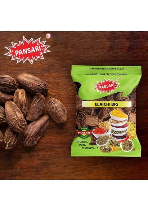PANSARI Black Cardamom Whole 100g | Badi Elaichi Kala Sabut Moti Kali Elachi in Fresh Spices Big Bold Buy Masala Grocery Pack of 1