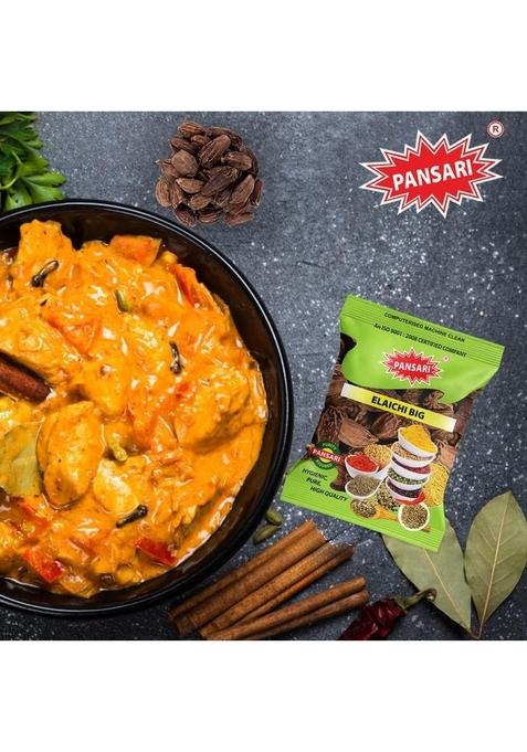 PANSARI Black Cardamom Whole 100g | Badi Elaichi Kala Sabut Moti Kali Elachi in Fresh Spices Big Bold Buy Masala Grocery Pack of 1