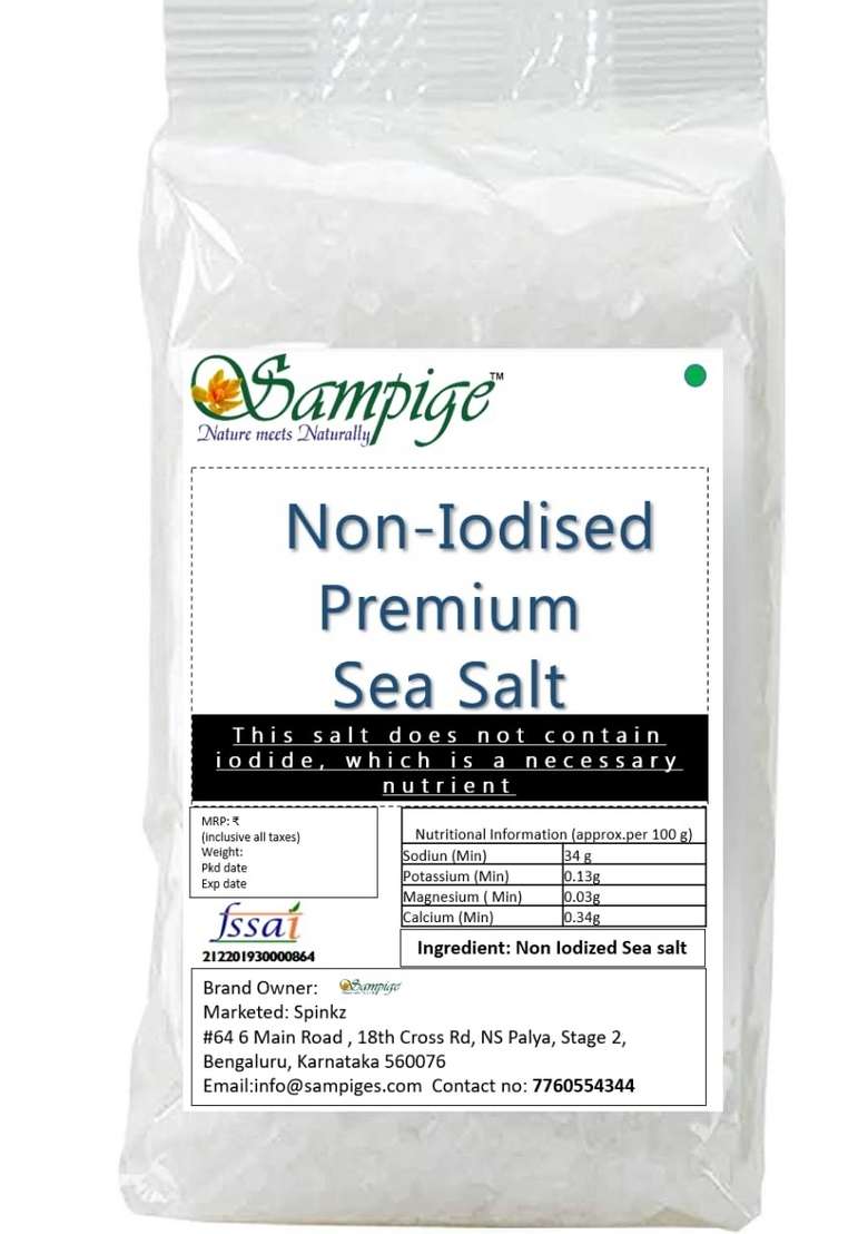 Sampige Non Iodised and Un-filtered Sea Salt 4.5 kg hand cleaned chemical free 4500 grams - Indya