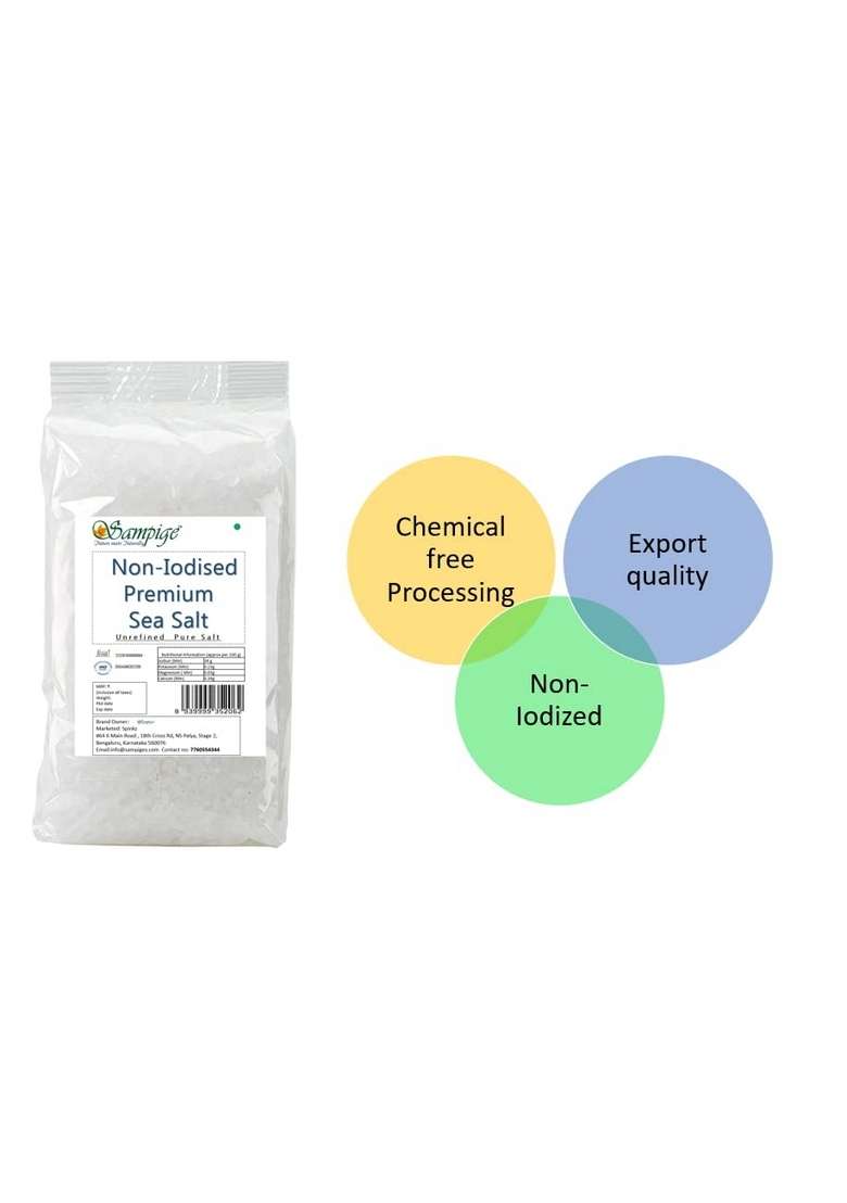 Sampige Non Iodised and Un-filtered Sea Salt 4.5 kg hand cleaned chemical free 4500 grams - Indya
