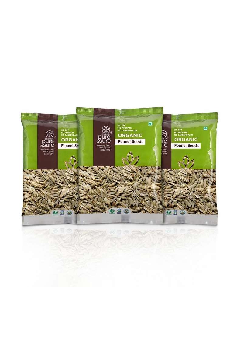 Phalada Pure & Sure Organic Fennel Seeds 300Gm (100Gms X Pack Of 3) | No Artificial Colours Preservatives - Indya
