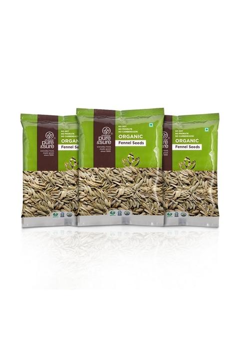 Phalada Pure & Sure Organic Fennel Seeds 300Gm (100Gms X Pack Of 3) | No Artificial Colours Preservatives