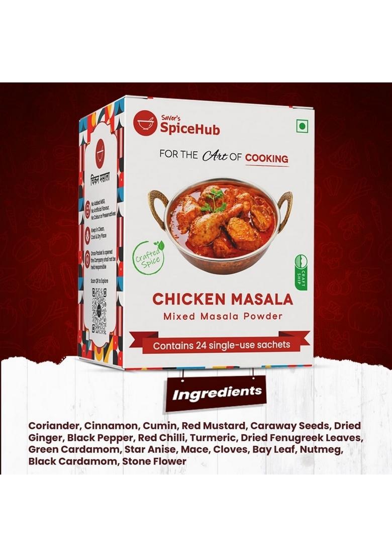 Saver's SpiceHub Chicken Masala Mixed Powder, 24 Single-Use Sachets, Premium Blend of 18 Spices