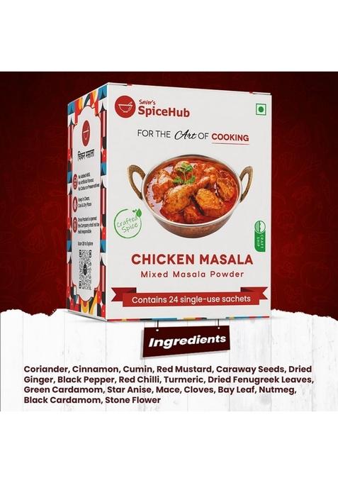 Saver's SpiceHub Chicken Masala Mixed Powder, 24 Single-Use Sachets, Premium Blend of 18 Spices