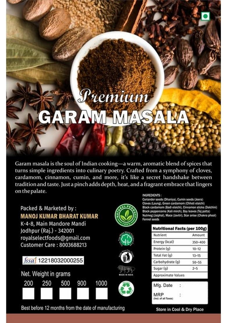 ROYAL SELECT ONLY THE FINEST Sabut Garam Masala | Perfect for Veg & Non Curries, Gravies, Rice, and More No Artificial Additives Shahi Made in Small Batches 100% Natural Ingredients 200gm