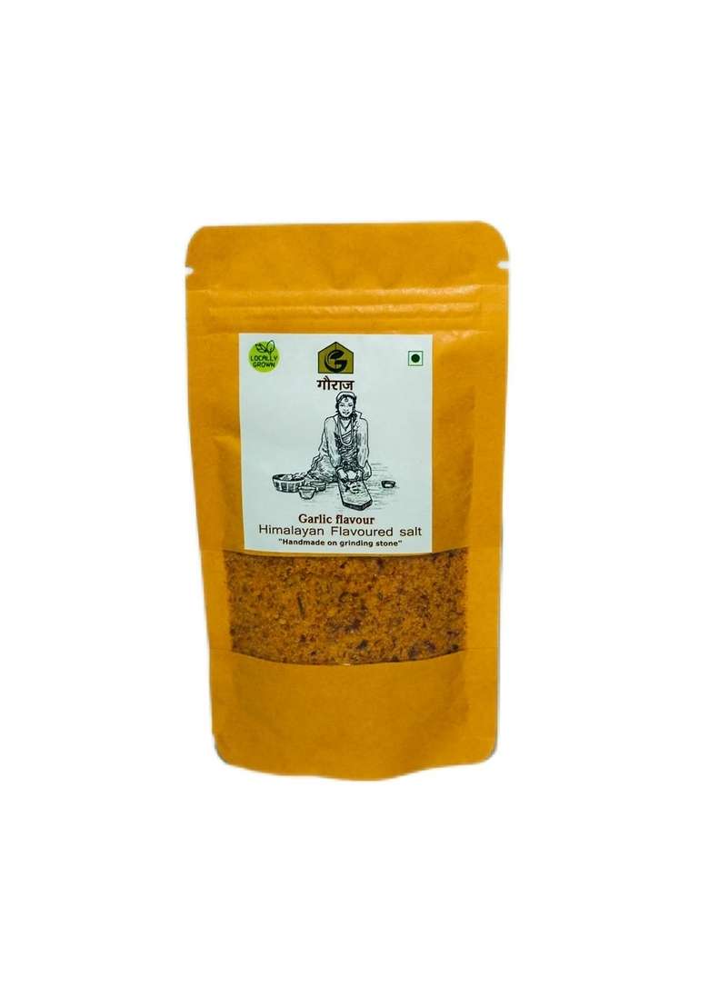 Gauraaj Handgrounded Garlic Himalayan Flavored Salt - 250g | Organic Pahadi Namak Seasoning Pisyu Loon Mix for Popcorn, Salad, Raita, Snacks No Preservatives & Chemicals (Pack of 1) - Indya