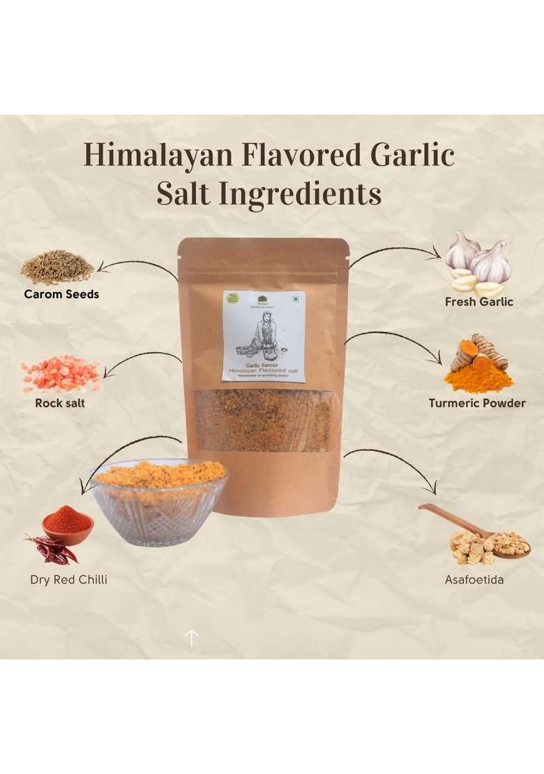 Gauraaj Handgrounded Garlic Himalayan Flavored Salt - 250g | Organic Pahadi Namak Seasoning Pisyu Loon Mix for Popcorn, Salad, Raita, Snacks No Preservatives & Chemicals (Pack of 1) - Indya