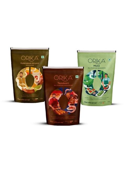 Orika Mint Seasoning, Tandoori Marinade & Hyderabadi Biryani Seasoning (Combo of 3, 75/85 g Each)