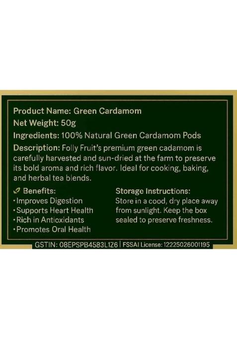 FRUIT FOLLY Natural Green Cardamom Pods | Strong Aroma, Rich Flavor|Bold 8 mm Elachi & 100% Pure