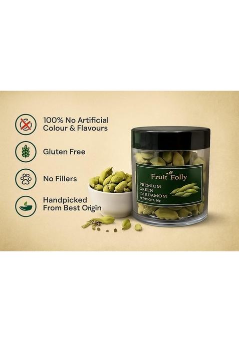 FRUIT FOLLY Natural Green Cardamom Pods | Strong Aroma, Rich Flavor|Bold 8 mm Elachi & 100% Pure