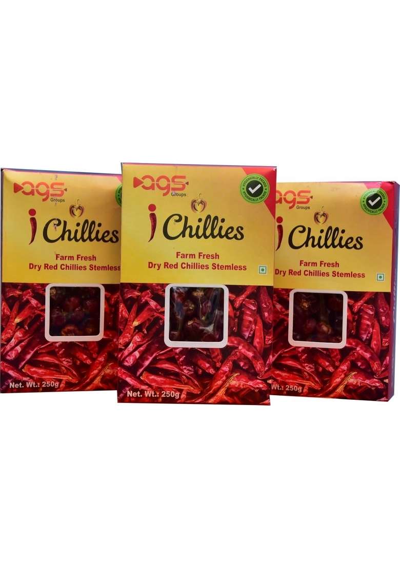 iChillies Dried Red Mundu/Round/Chettinad Chillies (Stemless) (250grams) - Indya