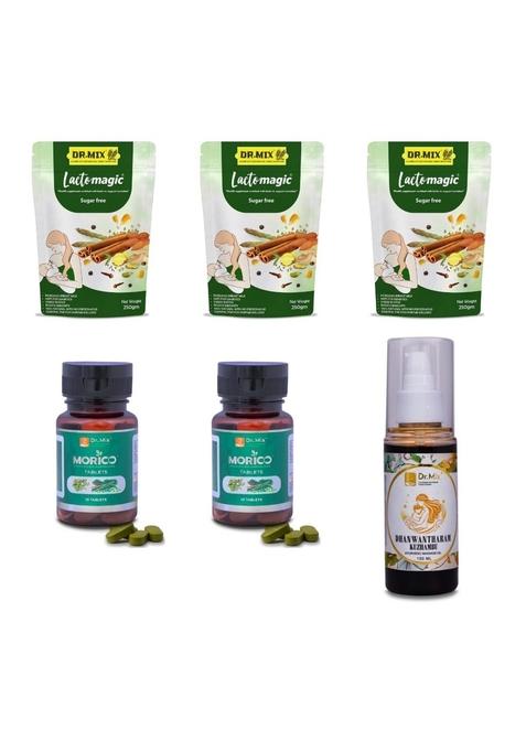 LACTOMAGIC Lactation Supplement Power Pack of 15 Days - Natural Ingredients | 3 Sugarfree, 2 Moringa, 1 Massage Oil