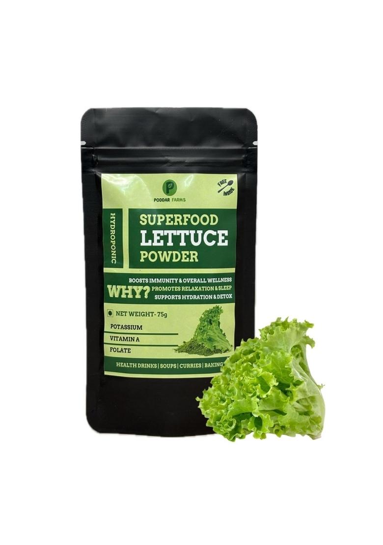 Poddar Farms Premium Lettuce Powder | 100% Pure Leafy Greens Superfood Smoothie Mix Vegan, Non-GMO, Gluten-Free Nutrient-Rich for Everyday Food & Skincare Hydroponically-grown 75 grams