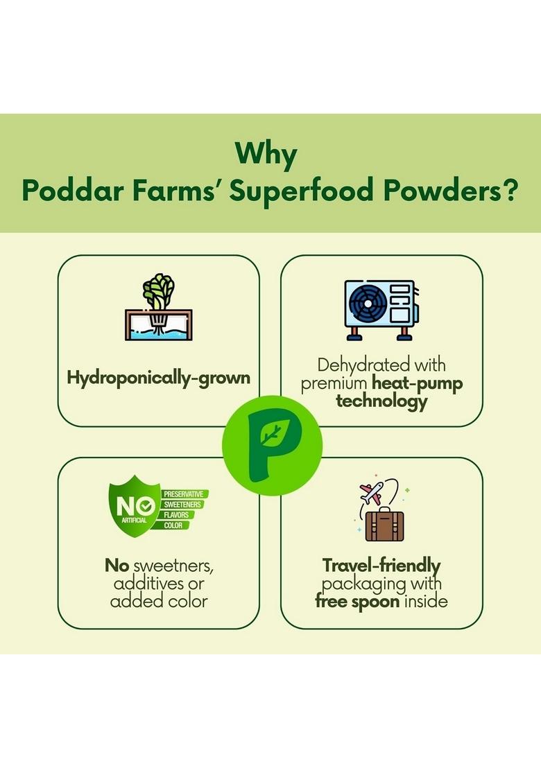 Poddar Farms Premium Lettuce Powder | 100% Pure Leafy Greens Superfood Smoothie Mix Vegan, Non-GMO, Gluten-Free Nutrient-Rich for Everyday Food & Skincare Hydroponically-grown 75 grams