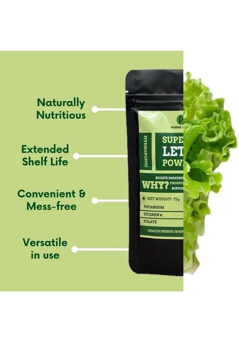 Poddar Farms Premium Lettuce Powder | 100% Pure Leafy Greens Superfood Smoothie Mix Vegan, Non-GMO, Gluten-Free Nutrient-Rich for Everyday Food & Skincare Hydroponically-grown 75 grams