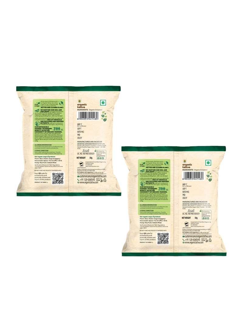 ORGANIC TATTVA Tattva,Organic Cinnamon (Dalcheeni) Whole/Sabut - 50 Gram (Pack of 2) - Indya