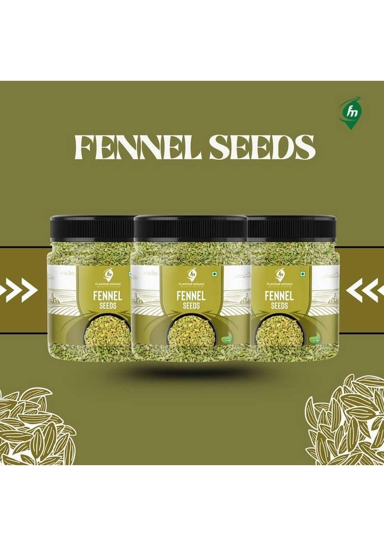 FLAVOUR MOSAIC Fennel Seeds | 1Kg Natural and Fresh Organic Saunf Good for Cooking Wellness No Added Colours Or Preservatives - Indya