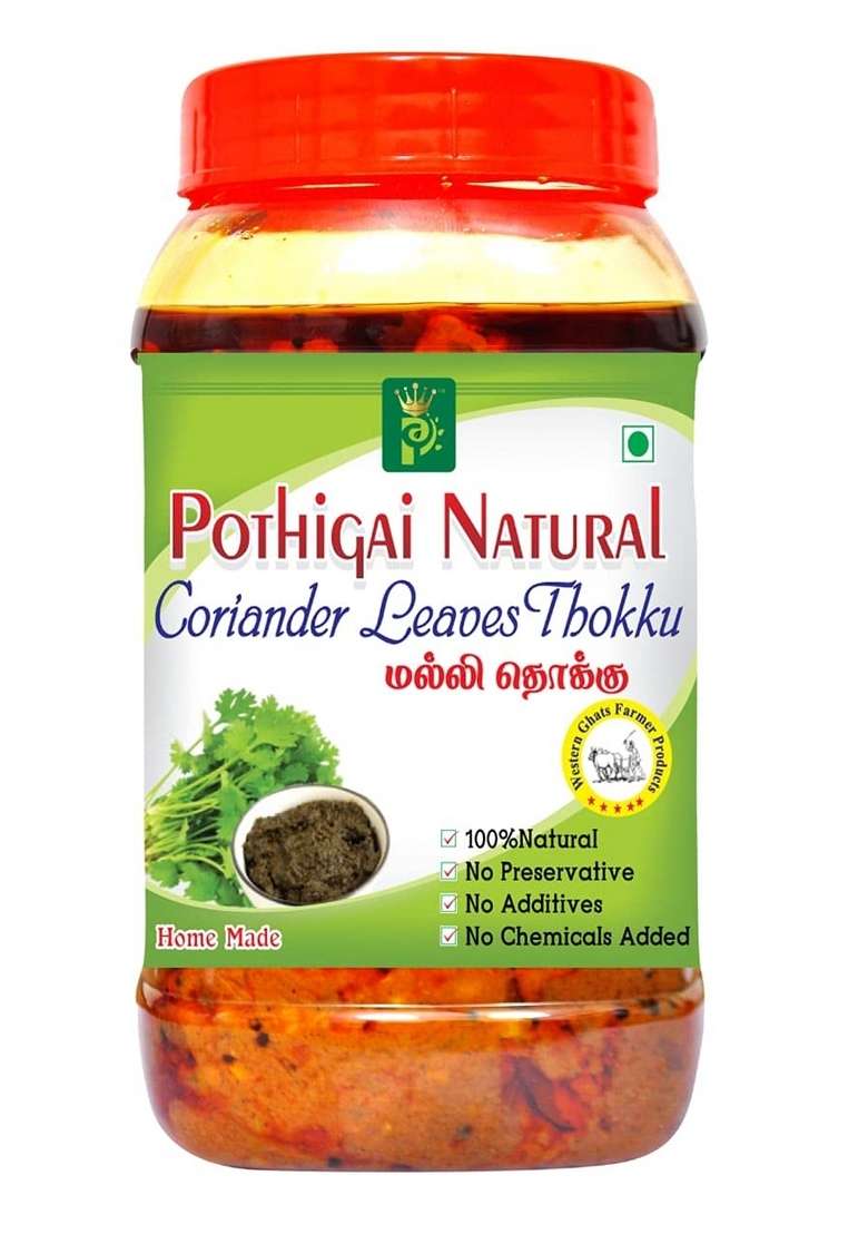 POTHIGAI NATURAL Coriander leaves Thokku 500g Pure Home Made Thokku/No Preservatives/No chemical added 100% (Pack of 1) - Indya