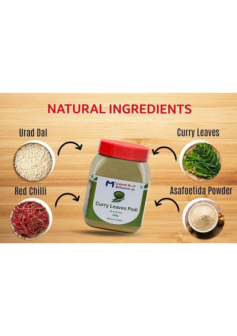 MURUGAN IDLI South Indian Spice Powder Combo Pack, Curry Leaves, & Dosa Podi, 200g Each, Pack of 3, Traditional Flavour for Idli, Rice