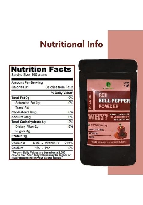 Poddar Farms Premium Red Bell Pepper Powder | 100% Pure & Natural Organic, Vegan, Non-GMO, Gluten-Free Nutrient-Rich Superfood for Cooking, Seasoning Smoothies Hydroponically-Grown 75 grams (1)